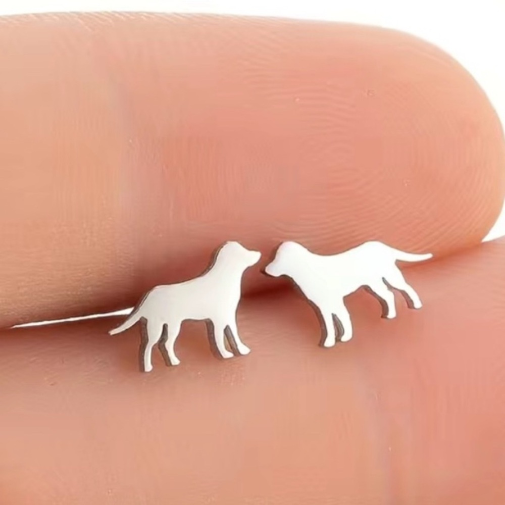 NEW Silver Dog Silhouette Stud Earrings – Minimalist Pet Lover Jewelry - Picture 2 of 6